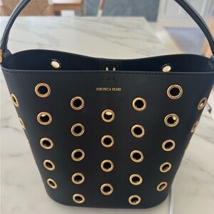 Veronica Beard Black and Gold Eyelet Shoulder Bag